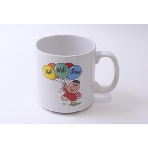 Get Well Soon, 1980s Message Mug, Funny Man with Balloons, Russ Berrie, Novelty